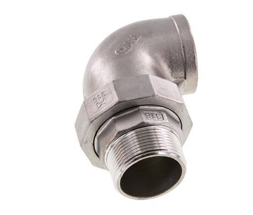 90° L-Koppeling Aansluiting 1 1/2'' Buitendraad R X Binnendraad Rp RVS Conische Afdichting 16bar