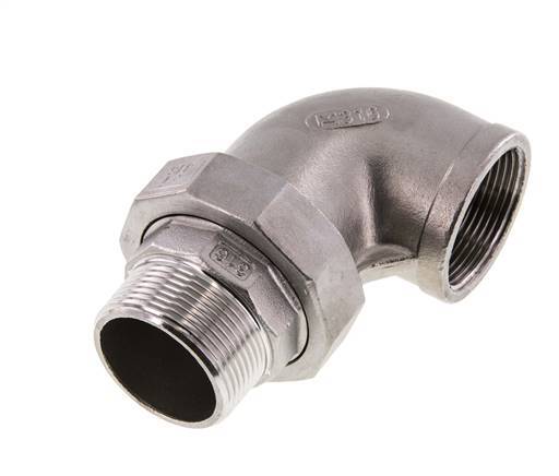 90° L-Koppeling Aansluiting 1 1/2'' Buitendraad R X Binnendraad Rp RVS Conische Afdichting 16bar