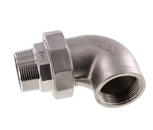 90° L-Koppeling Aansluiting 1 1/2'' Buitendraad R X Binnendraad Rp RVS Conische Afdichting 16bar