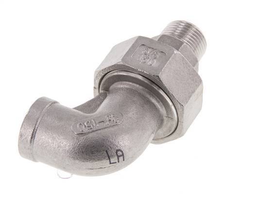 90° L-Koppeling Wartelmoer 3/8'' Buitendraad R X Binnendraad Rp RVS Vlakke Afdichting PTFE 16bar