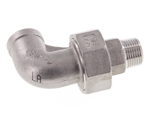 90° L-Koppeling Wartelmoer 3/8'' Buitendraad R X Binnendraad Rp RVS Vlakke Afdichting PTFE 16bar
