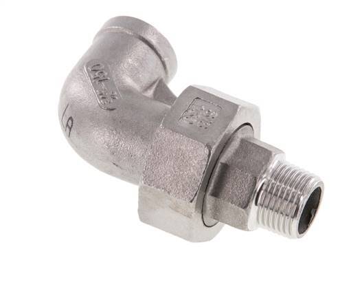 90° L-Koppeling Wartelmoer 3/8'' Buitendraad R X Binnendraad Rp RVS Vlakke Afdichting PTFE 16bar