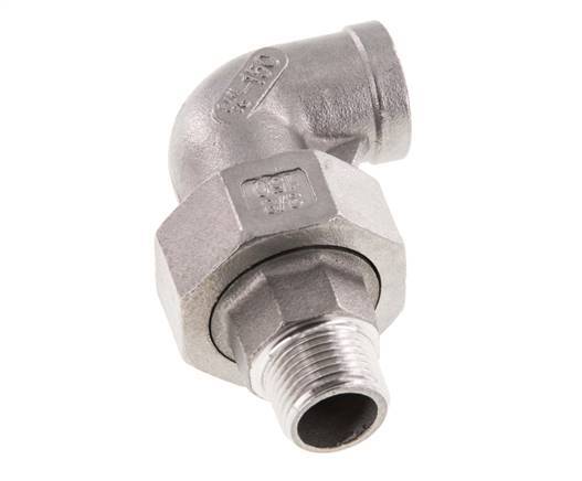 90° L-Koppeling Wartelmoer 3/8'' Buitendraad R X Binnendraad Rp RVS Vlakke Afdichting PTFE 16bar