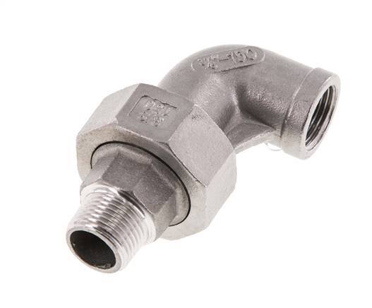 90° L-Koppeling Wartelmoer 3/8'' Buitendraad R X Binnendraad Rp RVS Vlakke Afdichting PTFE 16bar