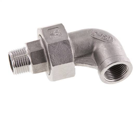 90° L-Koppeling Wartelmoer 3/8'' Buitendraad R X Binnendraad Rp RVS Vlakke Afdichting PTFE 16bar