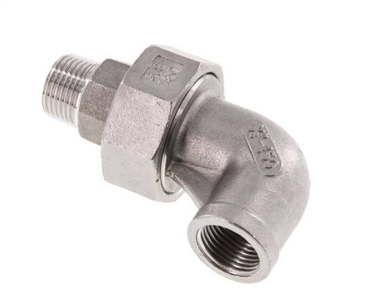 90° L-Koppeling Wartelmoer 3/8'' Buitendraad R X Binnendraad Rp RVS Vlakke Afdichting PTFE 16bar