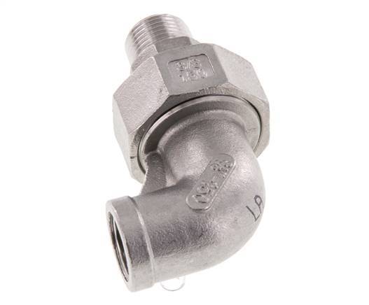 90° L-Koppeling Wartelmoer 3/8'' Buitendraad R X Binnendraad Rp RVS Vlakke Afdichting PTFE 16bar