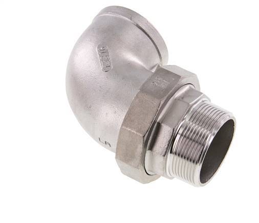 90° L-Koppeling Wartelmoer 2'' Buitendraad R X Binnendraad Rp RVS Vlakke Afdichting PTFE 16bar