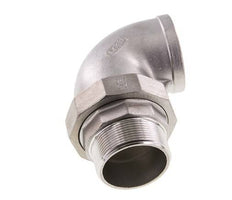 90° L-Koppeling Wartelmoer 2'' Buitendraad R X Binnendraad Rp RVS Vlakke Afdichting PTFE 16bar