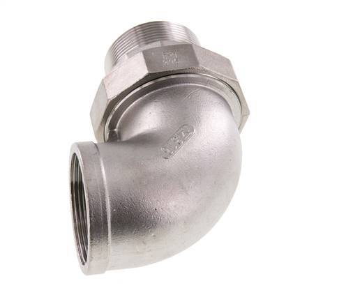 90° L-Koppeling Wartelmoer 2'' Buitendraad R X Binnendraad Rp RVS Vlakke Afdichting PTFE 16bar