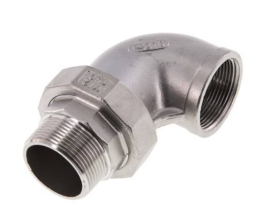 90° L-Koppeling Wartelmoer 1 1/4'' Buitendraad R X Binnendraad Rp RVS Vlakke Afdichting PTFE 16bar