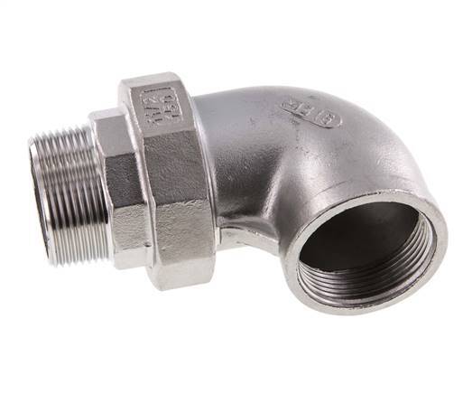 90° L-Koppeling Wartelmoer 1 1/4'' Buitendraad R X Binnendraad Rp RVS Vlakke Afdichting PTFE 16bar