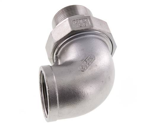 90° L-Koppeling Wartelmoer 1 1/4'' Buitendraad R X Binnendraad Rp RVS Vlakke Afdichting PTFE 16bar