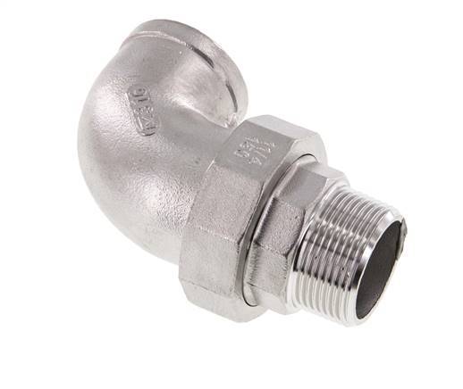 90° L-Koppeling Wartelmoer 1 1/2'' Buitendraad R X Binnendraad Rp RVS Vlakke Afdichting PTFE 16bar