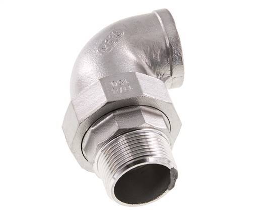 90° L-Koppeling Wartelmoer 1 1/2'' Buitendraad R X Binnendraad Rp RVS Vlakke Afdichting PTFE 16bar