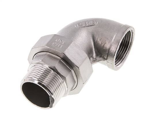 90° L-Koppeling Wartelmoer 1 1/2'' Buitendraad R X Binnendraad Rp RVS Vlakke Afdichting PTFE 16bar