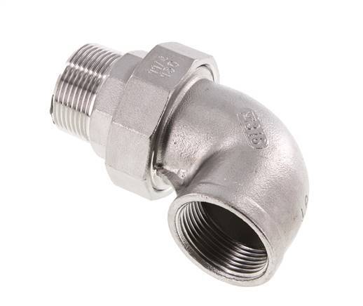 90° L-Koppeling Wartelmoer 1 1/2'' Buitendraad R X Binnendraad Rp RVS Vlakke Afdichting PTFE 16bar