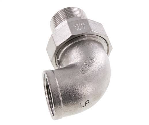 90° L-Koppeling Wartelmoer 1 1/2'' Buitendraad R X Binnendraad Rp RVS Vlakke Afdichting PTFE 16bar