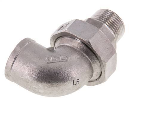 90° L-Koppeling Unieaansluiting 3/4" Buitendraad R X Binnendraad Rp RVS Vlakke Afdichting PTFE 16bar