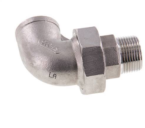 90° L-Koppeling Unieaansluiting 3/4" Buitendraad R X Binnendraad Rp RVS Vlakke Afdichting PTFE 16bar
