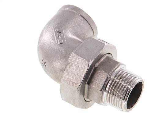90° L-Koppeling Unieaansluiting 3/4" Buitendraad R X Binnendraad Rp RVS Vlakke Afdichting PTFE 16bar