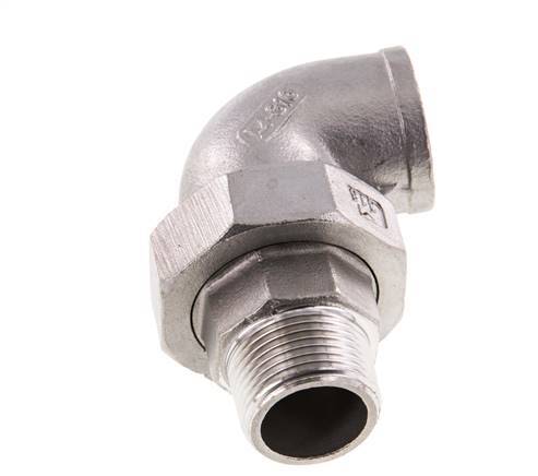 90° L-Koppeling Unieaansluiting 3/4" Buitendraad R X Binnendraad Rp RVS Vlakke Afdichting PTFE 16bar