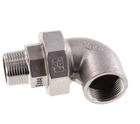 90° L-Koppeling Unieaansluiting 3/4" Buitendraad R X Binnendraad Rp RVS Vlakke Afdichting PTFE 16bar