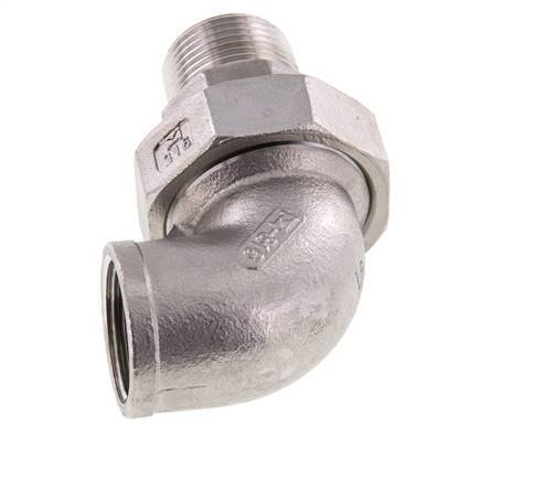 90° L-Koppeling Unieaansluiting 3/4" Buitendraad R X Binnendraad Rp RVS Vlakke Afdichting PTFE 16bar