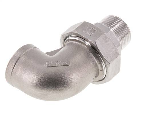 90° L-Koppeling Wartelmoer 1'' Buitendraad R X Binnendraad Rp RVS Vlakke Afdichting PTFE 16bar