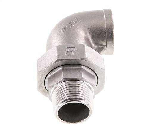 90° L-Koppeling Wartelmoer 1'' Buitendraad R X Binnendraad Rp RVS Vlakke Afdichting PTFE 16bar