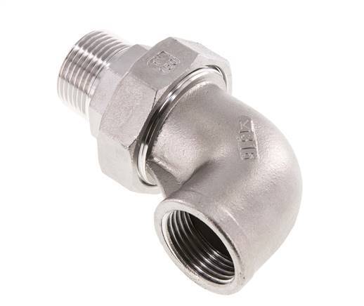90° L-Koppeling Wartelmoer 1'' Buitendraad R X Binnendraad Rp RVS Vlakke Afdichting PTFE 16bar