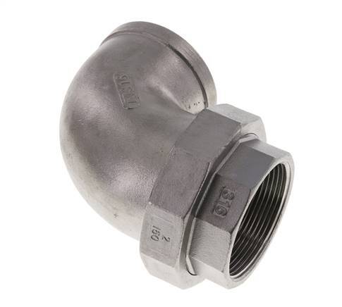 90° L-Koppeling Wartelmoer Rp2'' Binnendraad RVS Vlakke Afdichting PTFE 16bar