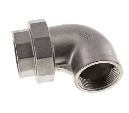 90deg Angled Union Connector Rp1 1/2'' Female Stainless Steel Flat Seal PTFE 16bar (224.8psi)