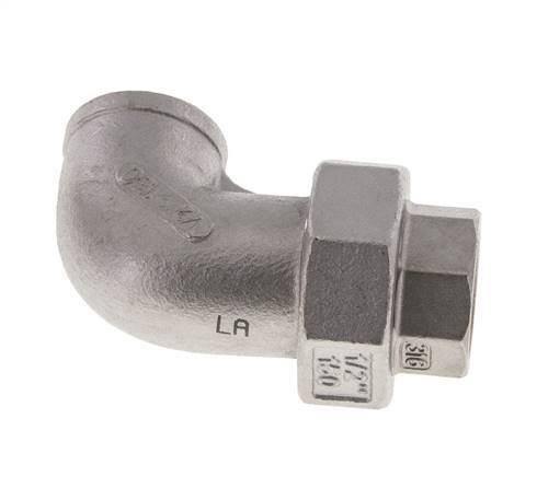 90° L-Koppeling Wartelmoer Rp1/2'' Binnendraad RVS Vlakke Afdichting PTFE 16bar