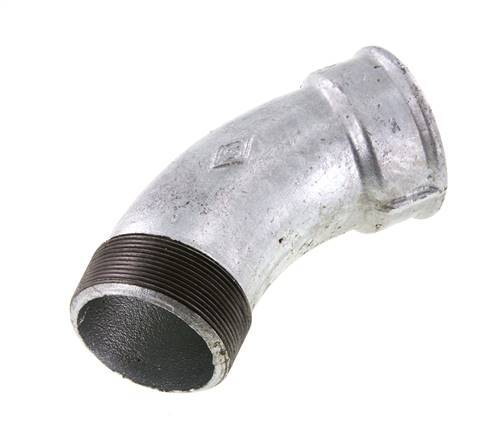L-Koppeling 45° R2 1/2" Buitendraad X Rp2 1/2" Binnendraad Gietijzer 25bar