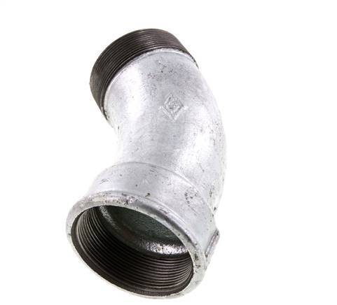 L-Koppeling 45° R2 1/2" Buitendraad X Rp2 1/2" Binnendraad Gietijzer 25bar
