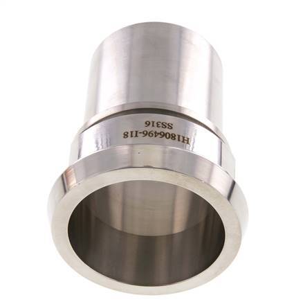Din 11851 Melkkoppeling 86mm Laspuntstuk 2 1/2" (63mm) Slangpilaar RVS Veiligheidskraag