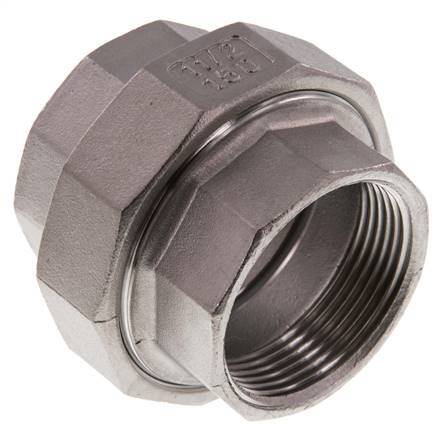 Rechte Aansluiting Rp1 1/2'' Binnendraad RVS met Vlakke Afdichting PTFE 16bar