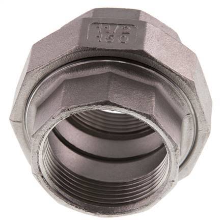Rechte Aansluiting Rp1 1/2'' Binnendraad RVS met Vlakke Afdichting PTFE 16bar