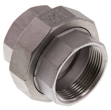 Rechte Aansluiting Rp1 1/2'' Binnendraad RVS met Vlakke Afdichting PTFE 16bar