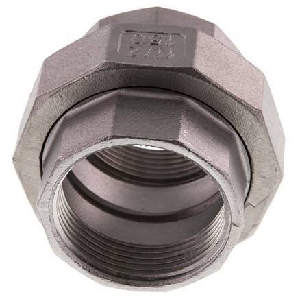Rechte Aansluiting Rp1 1/2'' Binnendraad RVS met Vlakke Afdichting PTFE 16bar