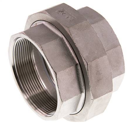 Rechte Aansluiting Rp2 1/2'' Binnendraad RVS met Vlakke Afdichting PTFE 16bar