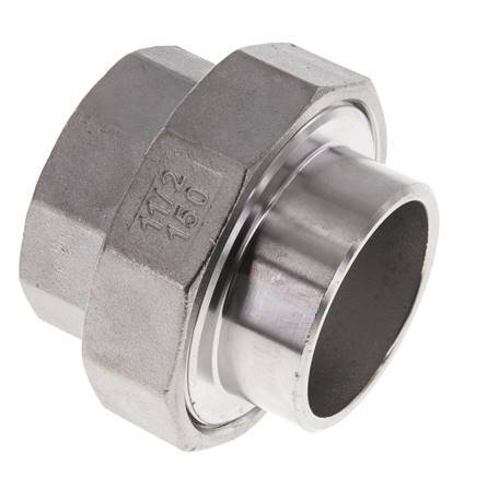Rechte Koppeling Rp1 1/2" Binnendraad X 48.3mm Laseind RVS Vlakke Afdichting PTFE 150bar