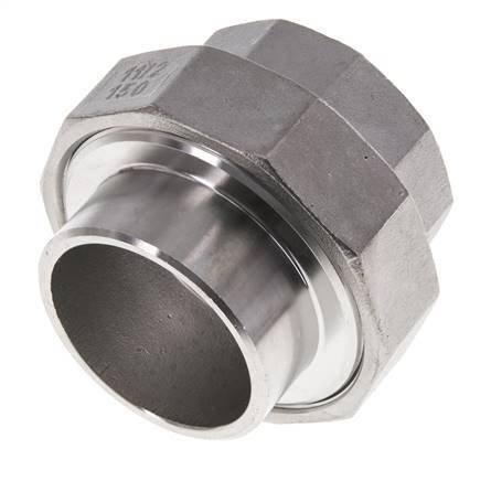 Rechte Koppeling Rp1 1/2" Binnendraad X 48.3mm Laseind RVS Vlakke Afdichting PTFE 150bar