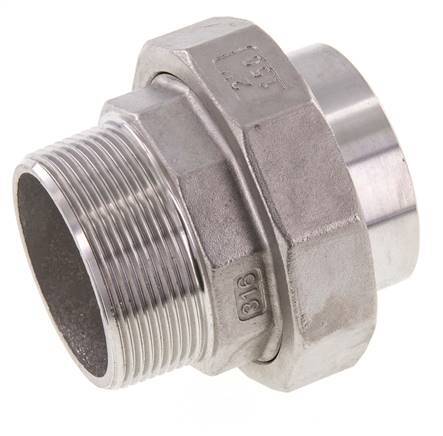 Rechte Aansluiting R2'' Buitendraad X 60.3mm Laseinde RVS Conische Afdichting 16bar