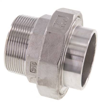 Rechte Aansluiting R2'' Buitendraad X 60.3mm Laseinde RVS Conische Afdichting 16bar