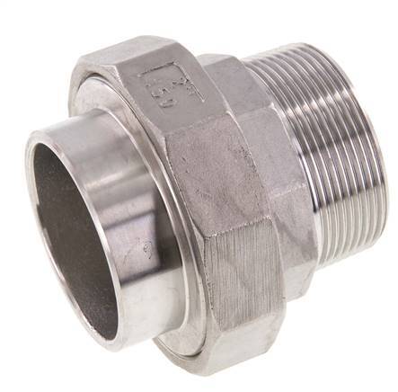 Rechte Aansluiting R2'' Buitendraad X 60.3mm Laseinde RVS Conische Afdichting 16bar