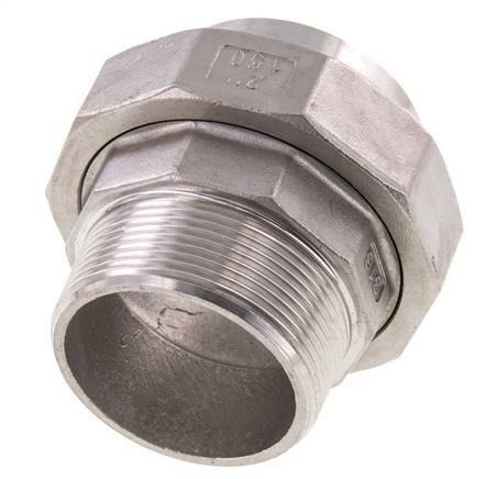 Rechte Aansluiting R2'' Buitendraad X 60.3mm Laseinde RVS Conische Afdichting 16bar