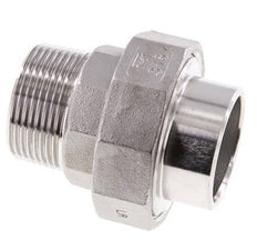 Rechte Koppeling R1 1/4" Buitendraad X 42,4mm met Laseinde In RVS met Vlakke Afdichting PTFE 16bar