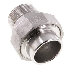Rechte Koppeling R1 1/4" Buitendraad X 42,4mm met Laseinde In RVS met Vlakke Afdichting PTFE 16bar